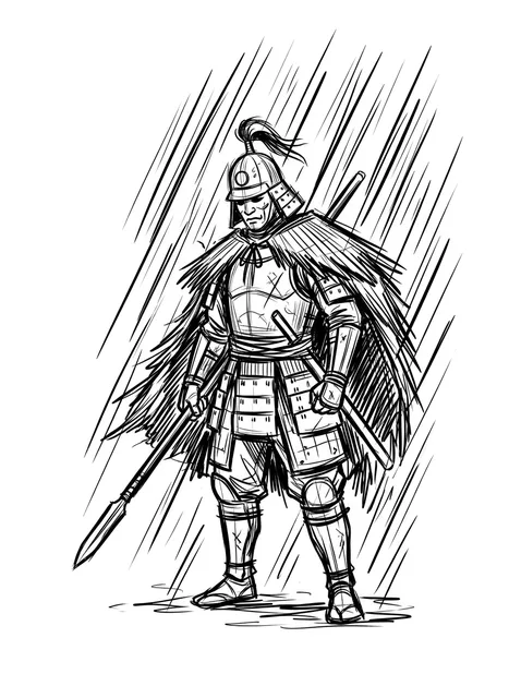 Black and white illustrative samurai and sword tattoo design