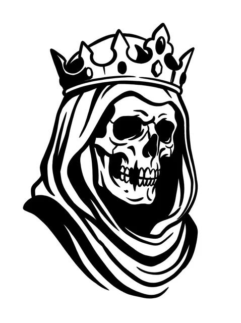 Black and white illustrative crown and santa muerte tattoo design