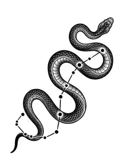 Black and grey illustrative constellation and scorpio tattoo design