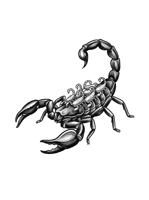 Black and grey illustrative scorpion tattoo design