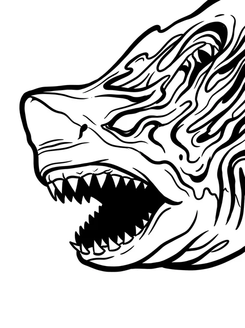 Black and white illustrative shark tattoo design