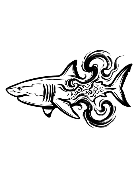 illustrative Shark tattoo design, black and grey