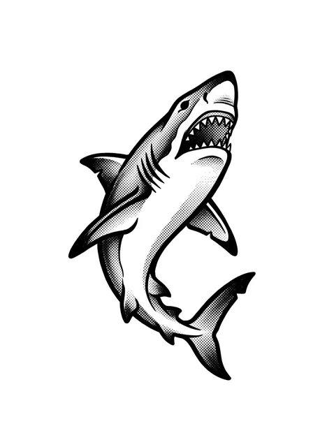 illustrative Shark tattoo design, black and grey