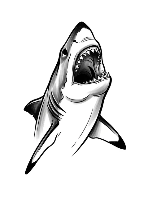 illustrative Shark tattoo design, black and grey