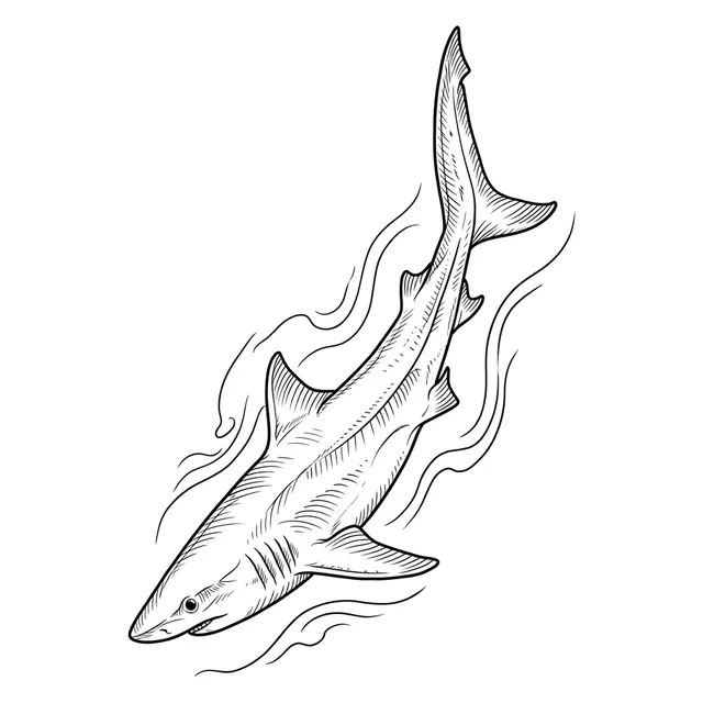 illustrative Shark tattoo design, black and grey