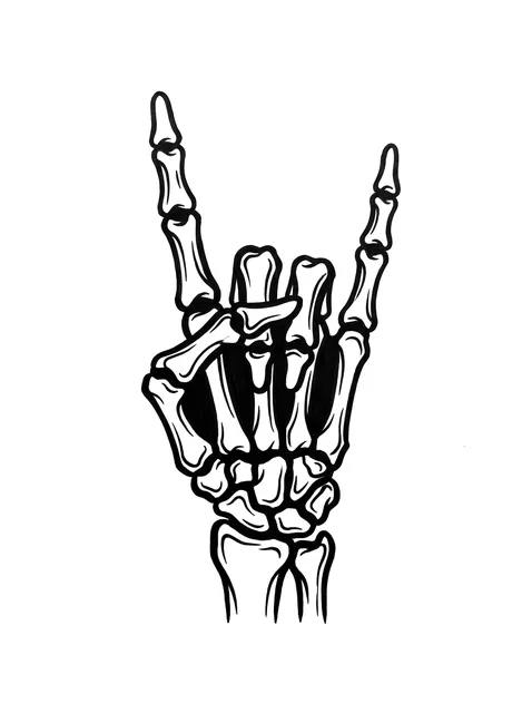 Black and grey illustrative skeleton hand tattoo design