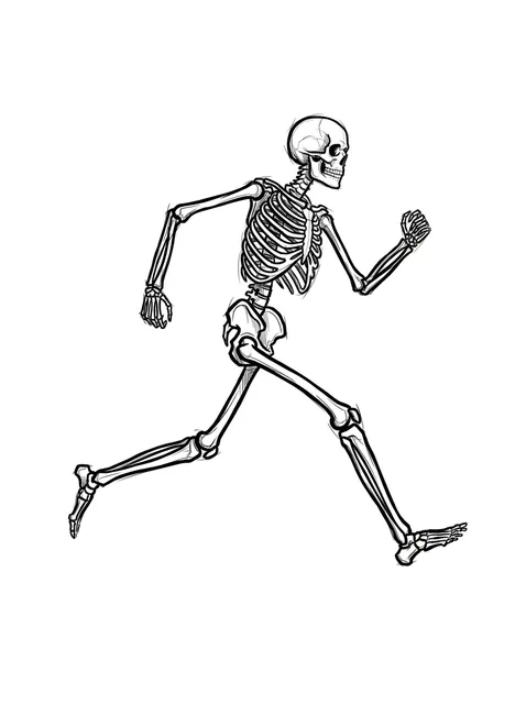 Black and grey illustrative skeleton tattoo design: a running skeleton