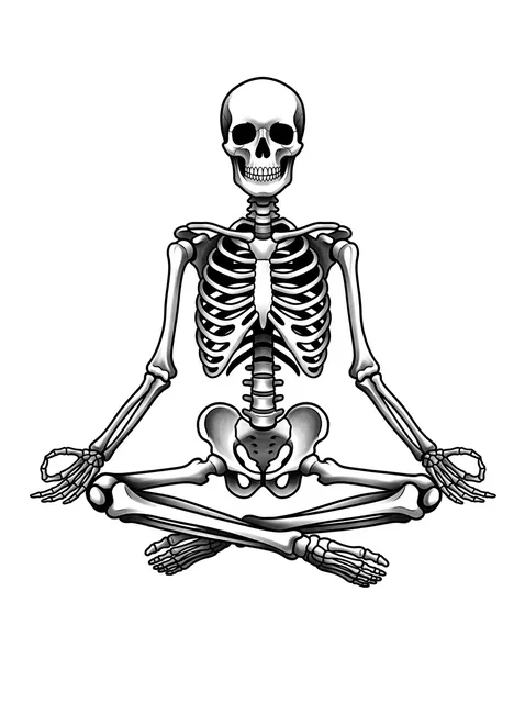 Black and grey illustrative skeleton tattoo design