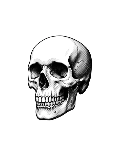 Black and grey illustrative skull tattoo design