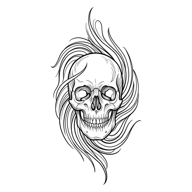 illustrative Skull tattoo design, black and grey