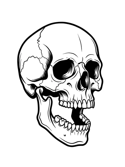 illustrative Skull tattoo design, black and grey