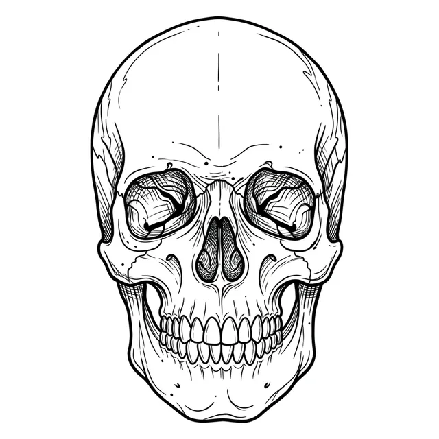 illustrative Skull tattoo design, black and grey