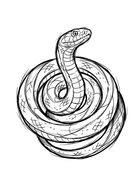 Black and grey illustrative snake tattoo design: its head raised and looking forward