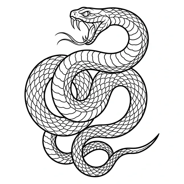 Black and grey illustrative snake tattoo design