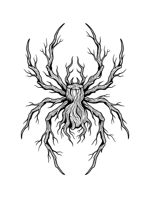 Black and white illustrative spider tattoo design