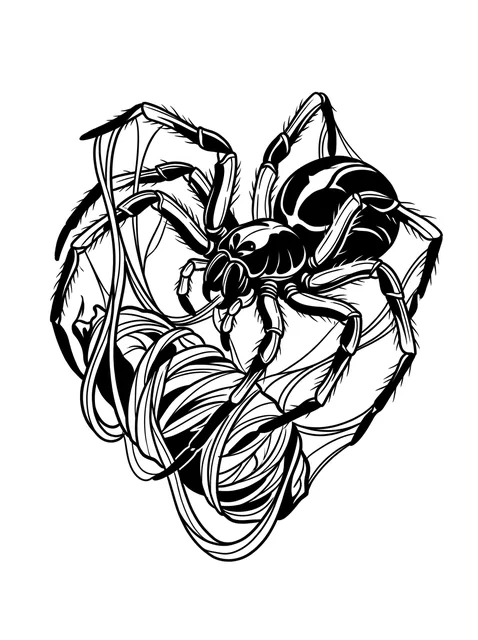 Black and white illustrative spider tattoo design: a detailed spider