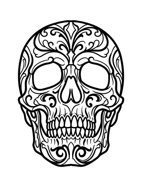 illustrative sugar skull tattoo design, black and grey