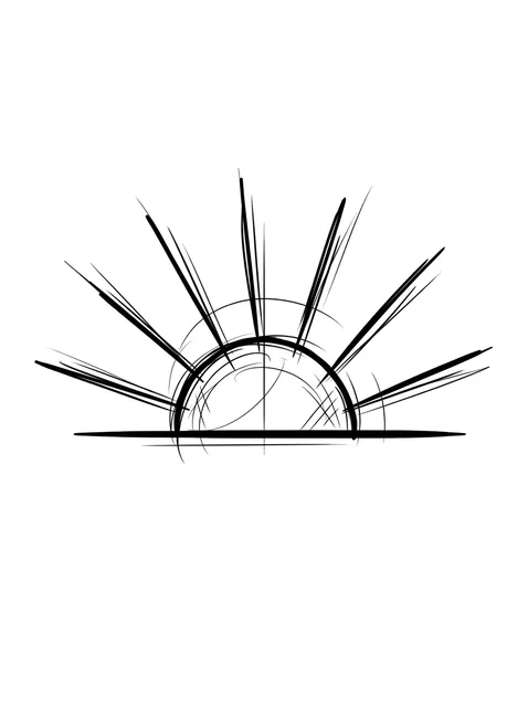Black and white illustrative sun tattoo design: a rising or setting sun