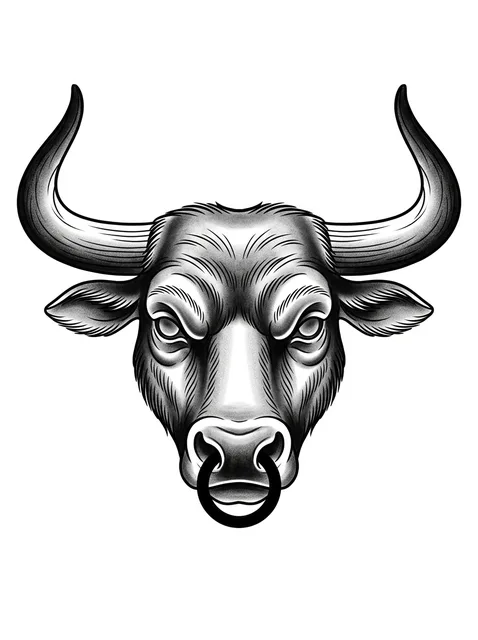 Tattoo-Vorlage mit einem Stier und dem Sternzeichen Stier, Stil: illustrativ, in Schwarz-Grau