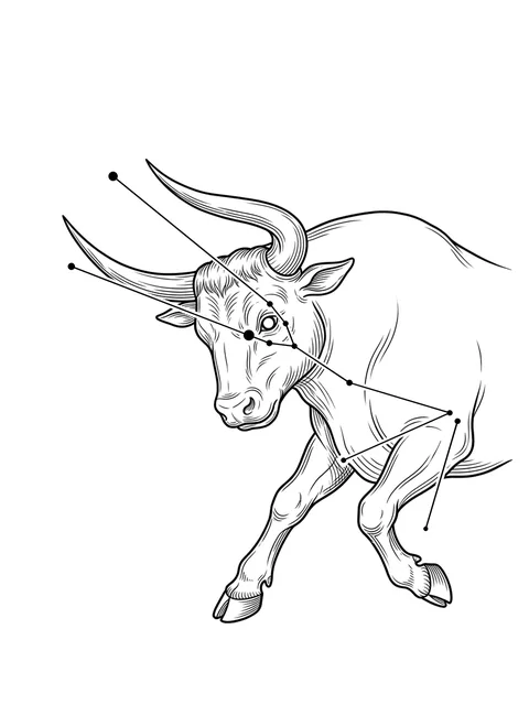 Black and grey illustrative taurus and bull tattoo design