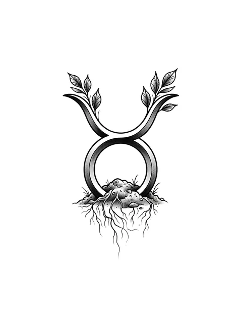 Diseño de tatuaje de taurus y una hoja de estilo ilustrativo en negro y gris