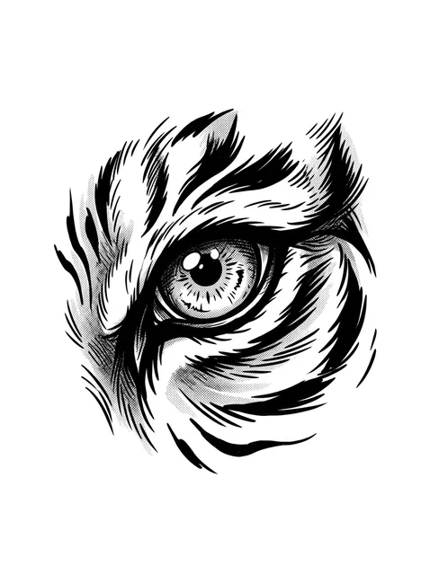 illustrative Tiger tattoo design, black and grey