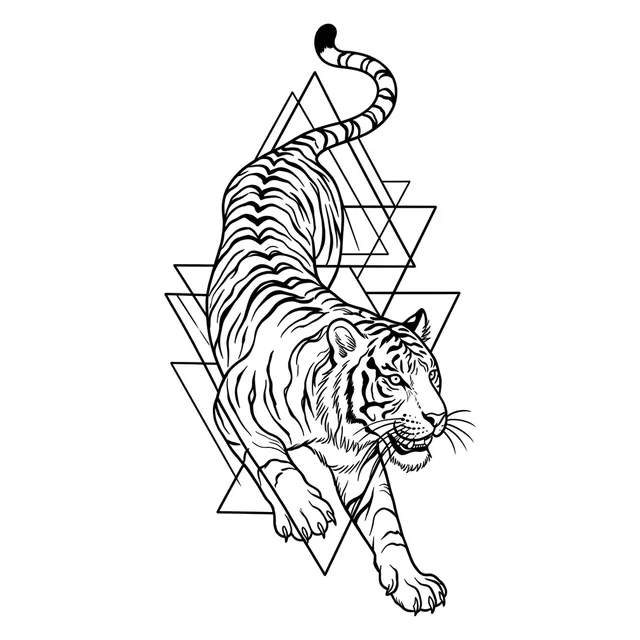 illustrative Tiger tattoo design, black and grey