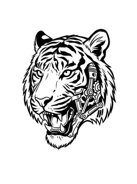 illustrative Tiger tattoo design, black and grey