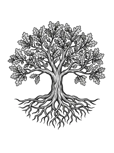 Black and grey illustrative tree of life tattoo design