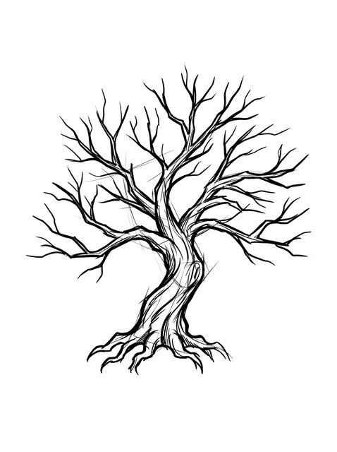 Black and grey illustrative tree tattoo design