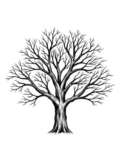 Black and white illustrative tree tattoo design: a bare, deciduous tree