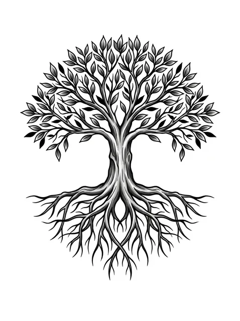 illustrative Tree tattoo design, black and grey