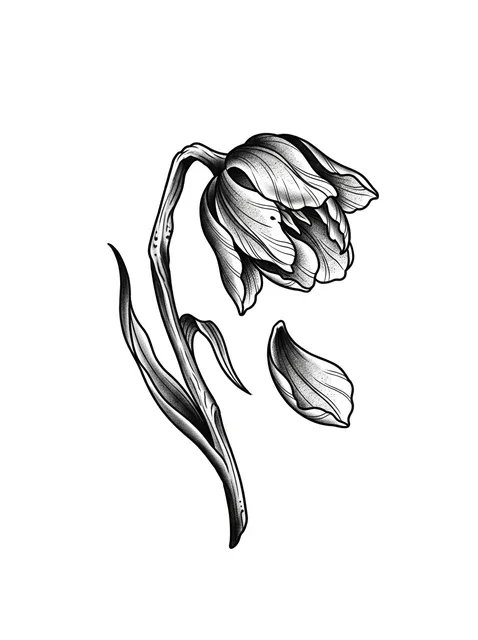 Black and grey illustrative tulip tattoo design