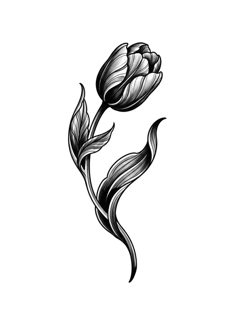 Black and grey illustrative tulip tattoo design