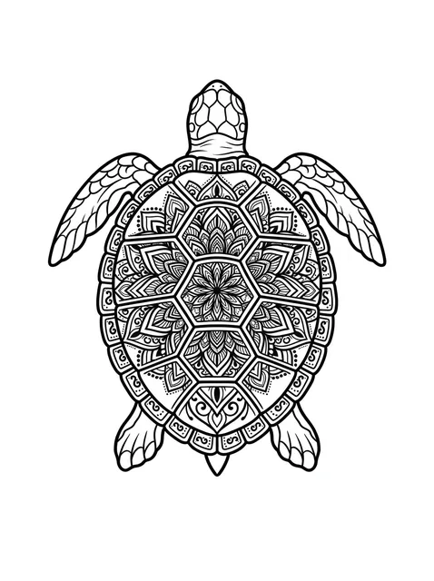 Black and white illustrative turtle and mandala tattoo design