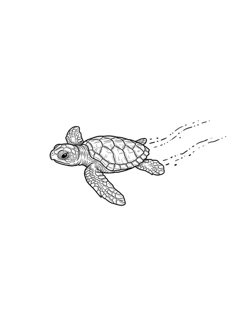 Black and grey illustrative turtle tattoo design: a baby sea turtle swimming
