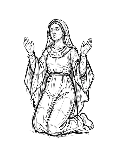 Black and grey illustrative virgin mary and woman portrait tattoo design