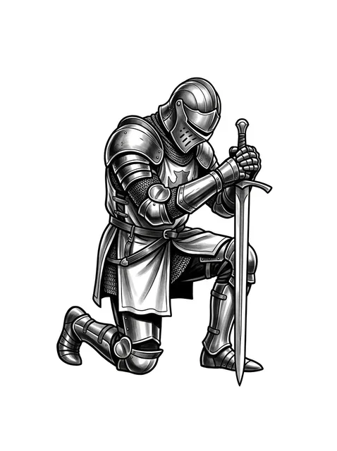 Black and grey illustrative warrior and knight tattoo design