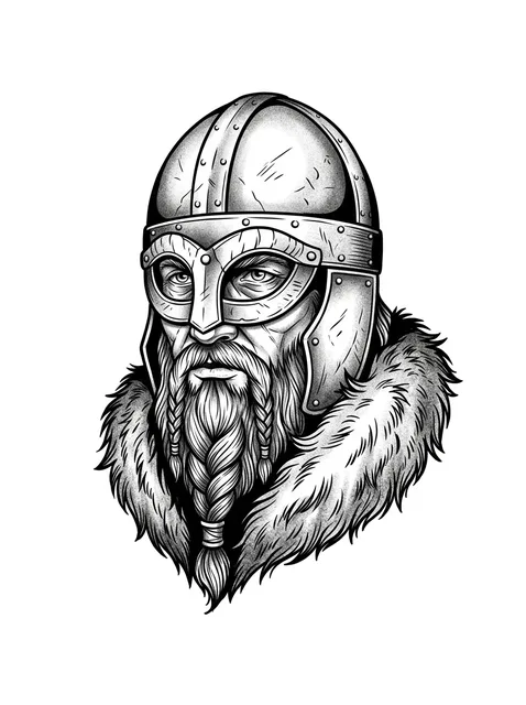 Black and grey illustrative warrior and viking tattoo design