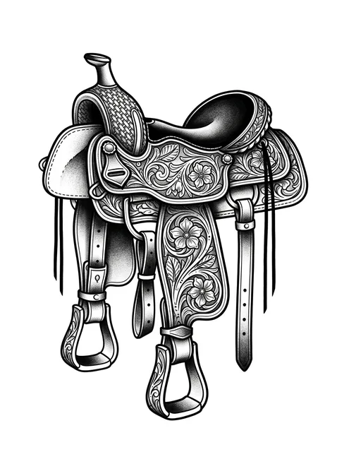 Black and grey illustrative western and saddle tattoo design