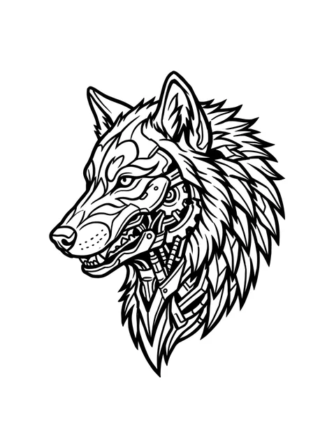 Black and white illustrative wolf tattoo design: a wolf's head in profile