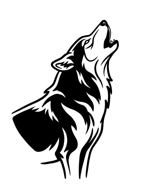 Black and white illustrative wolf tattoo design: a howling wolf