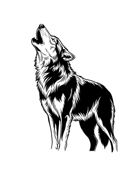 Black and grey illustrative wolf tattoo design: a howling wolf