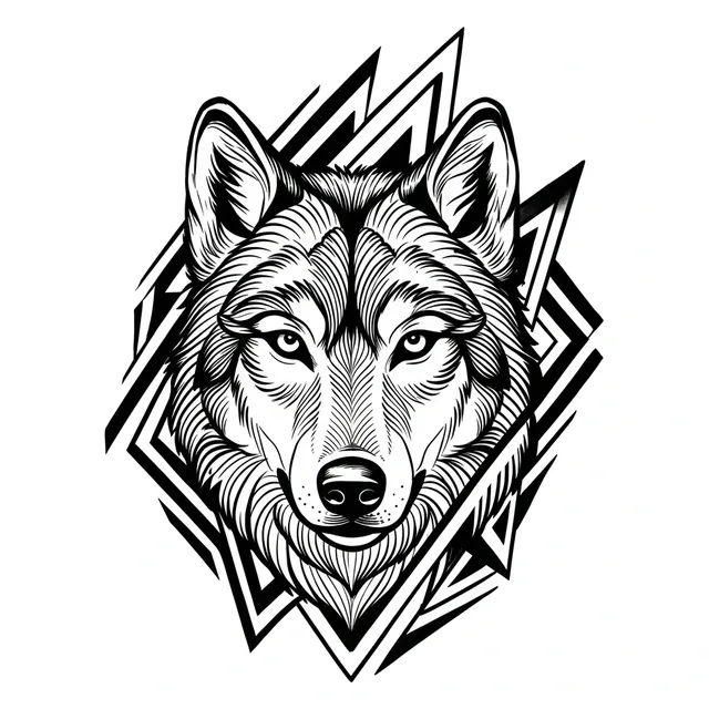illustrative Wolf tattoo design, black and grey