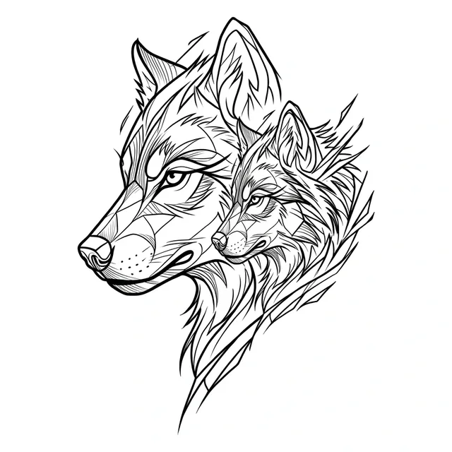 illustrative Wolf tattoo design, black and grey