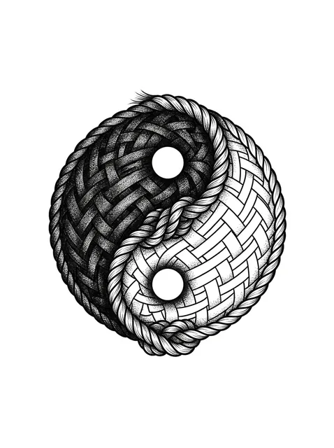 Black and grey illustrative yin yang tattoo design: a yin-yang symbol, intricately