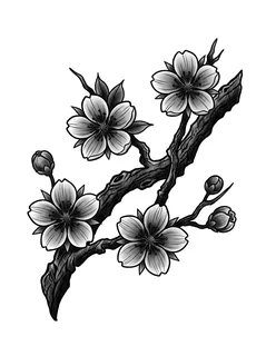 Black and grey irezumi cherry blossom tattoo design