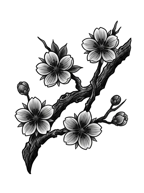 Black and grey irezumi cherry blossom tattoo design