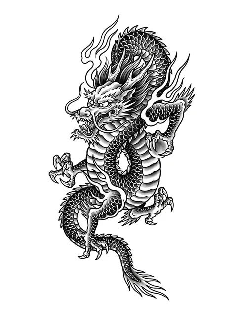 Black and grey irezumi dragon tattoo design