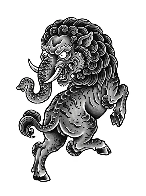 Black and grey irezumi elephant tattoo design
